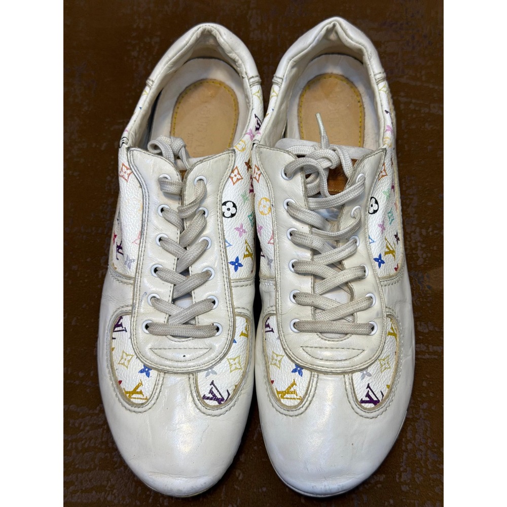Louis Vuitton Murakami Monogram Multicolore White Leather Sneakers GO 1008 40.5